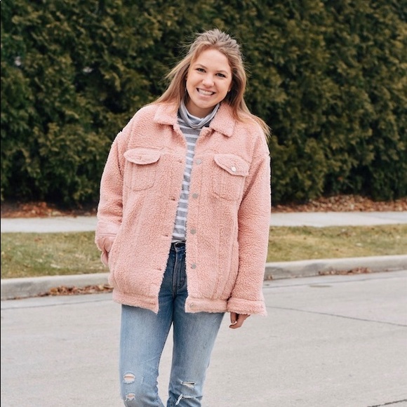 Missguided Pink Borg Trucker Jacket